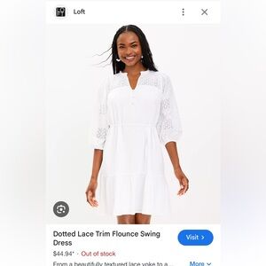 Loft Dotted Lace Trim Flounce Swing Dress